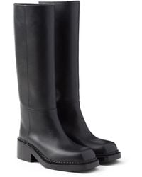 Prada - High Calfskin Leather Boot With Block Heel - Lyst