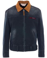 Marni - Canvas Jacket With Contrasting Collar And Logo - Lyst