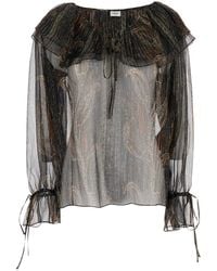 Saint Laurent - Off-Shoulder Blouse With Drawstring Poet Sleeves - Lyst