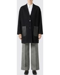 Gucci - Wool Coat With Leather Patch Pockets - Lyst