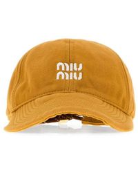 Miu Miu - Mustard Cotton Baseball Cap - Lyst