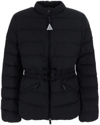 Moncler - 'Esthetique' Down Jacket With Waist Belt And Logo Patch On The Sleeve - Lyst