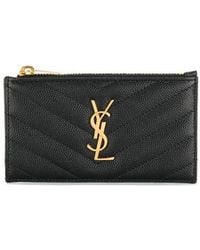 Saint Laurent - Logo Plaque Leather Card Holder - Lyst