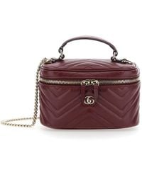 Gucci - Bordeaux Handbag With Chain-Link Shoulder Strap And Gg Plaque On The Front - Lyst
