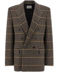 Saint Laurent - Double-Breasted Houndstooth Blazer - Lyst