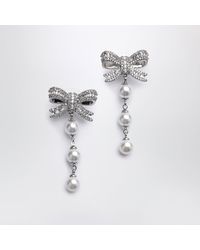 Self-Portrait - Crystal Bow And Pearl Drop Earrings - Lyst