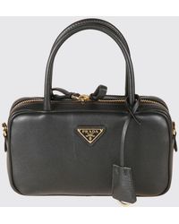 Prada - Leather Bag With Triangle Logo - Lyst