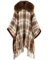 Moncler - Wool Blend Cape With And Shearling, Mohair And Alpaca Collar - Lyst