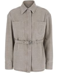 Fendi - 'Go To' Jacket With Belt With Ff Buckle And Logo Patch On The Front - Lyst