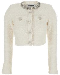 Self-Portrait - Cream Textured Knit Cardigan - Lyst