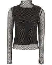 Sportmax - Sheer Fishnet Long-Sleeve Fitted Top With High Neck - Lyst