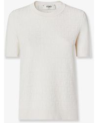 Fendi Knitted T Shirt With Logo Pattern in Brown | Lyst