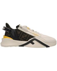 Fendi - Flow Vitello Leather & Tonal Logo Jacquard Sneakers - Lyst