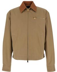 Versace - Jacket With Leather Collar And Medusa Head Metallic Detail - Lyst