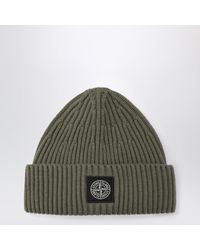 Stone Island - Ribbed Wool Beanie With Compass Patch - Lyst