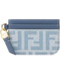 Fendi - Printed Leather And Denim Card Holder - Lyst