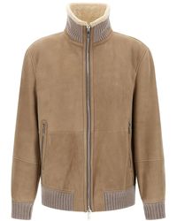 Brunello Cucinelli - Suede And Sherling Curly Bomber Jacket - Lyst