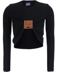 Jean Paul Gaultier - Long Sleeve Top With Leather Detail Viscose/Leather T-Shirts & Jerseys - Lyst