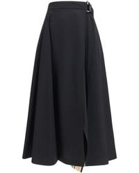 Burberry - Wool Twill Midi Skirt - Lyst
