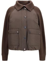 Brunello Cucinelli - Down Jacket With Wool Sleeves - Lyst