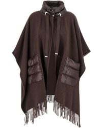 Herno - Cape With Drawstring Collar And Fringed Hem - Lyst