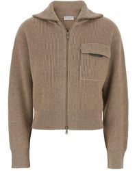 Brunello Cucinelli - Cardigan With Spread Collar And Monil Detail On The Front - Lyst