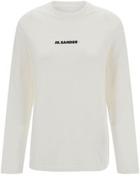 Jil Sander - Long Sleeve T-Shirt With Contrasting Logo Print - Lyst