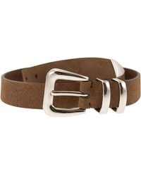 Brunello Cucinelli - Slim Suede Belt With Polished Metal Details - Lyst