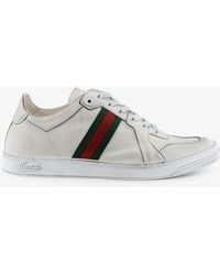 Gucci - Leather Sneakers With Web Detail On The Side - Lyst