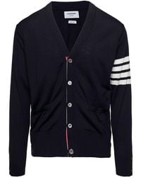 Thom Browne - V-Neck Cardigan With Stripe Detail - Lyst