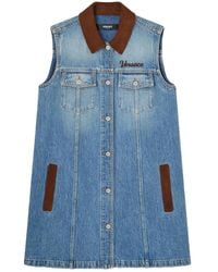 Versace - Flared Denim Dress With Suede Details - Lyst