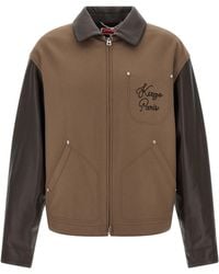 KENZO - Leather-Sleeved Embroidered Jacket - Lyst