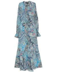 Etro - Long Dress With Ruffles And Paisley Pattern - Lyst