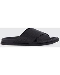 Gucci - Leather Sandal With Gg Monogram - Lyst