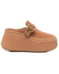 Chloé - Suede Platform Shoes With Buckle Strap - Lyst