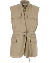 Brunello Cucinelli - Sleeveless Belted Jacket With Monil Detail On The Rear - Lyst