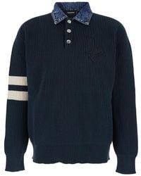 DSquared² - Sweater With Classic Denim Collar And Logo Embroidery On The Front - Lyst