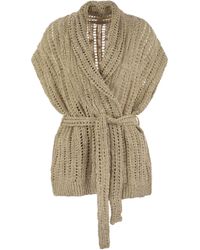 Brunello Cucinelli - Dazzling Silk And Linen Perforated Rib Cardigan - Lyst