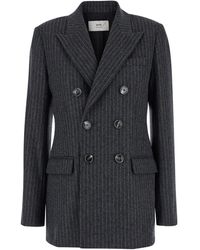 Ami Paris - Striped Double-Breasted Jacket - Lyst