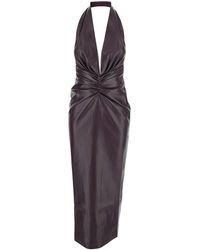 ANDAMANE - Bordeaux Long Dress With V-Neck And Drape Details - Lyst