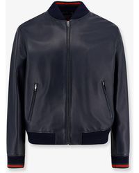 Gucci Web Leather Jacket in Black for Men | Lyst