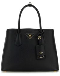 Prada - Black Leather Small Double Handbag - Lyst