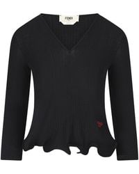 Fendi - Wool Pullover With Logo Embroidery - Lyst