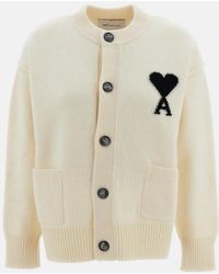 Ami Paris - Crewneck Cardigan With Contrasted Ami De Coeur - Lyst