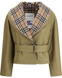 Burberry - Cropped Cotton Jacket With Check Quilting - Lyst