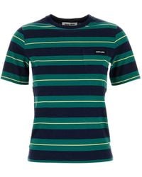 Miu Miu Striped Cotton T-Shirt in Green | Lyst