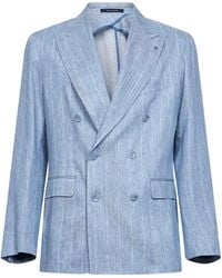 Tagliatore - Light Pinstriped Linen Blend New York Double-Breasted Blazer - Lyst