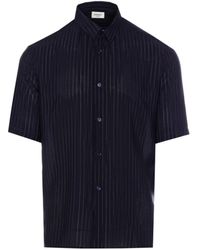 Saint Laurent - Matte And Shiny Cassandre Striped Silk Shirt - Lyst