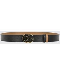 Gucci - Reversible Gg Marmont Calfskin Belt With Monogram Buckle - Lyst