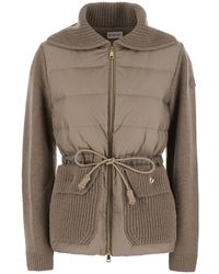 Moncler - Cardigan With Patch Logo On The Sleeve And Belt On The Front - Lyst
